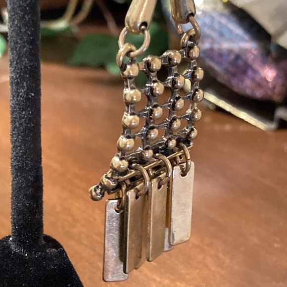 NWOT - Trendy Boho Brassy Ball & Rectangular Fringe Dangle Pierced Earrings - Picture 9 of 12